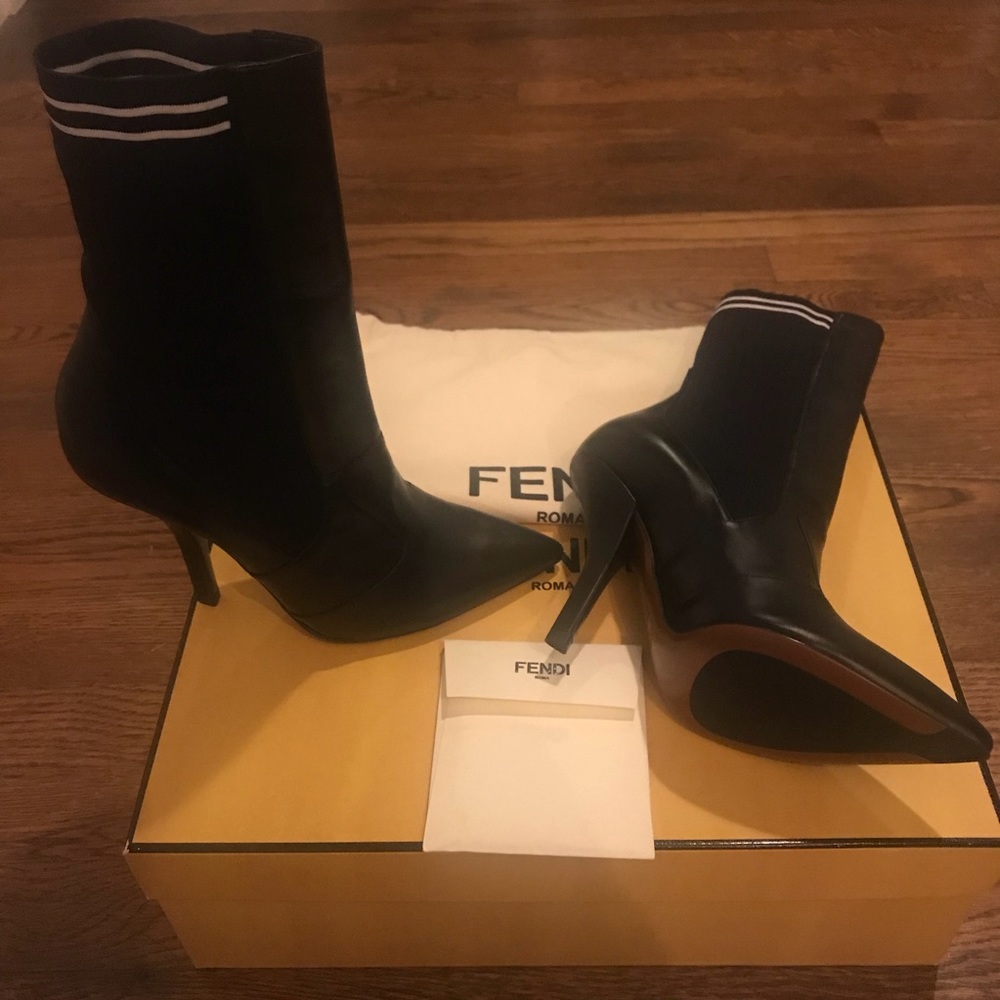 NIB Fendi $1K Rockoko Black Slip On Boots, SZ 37